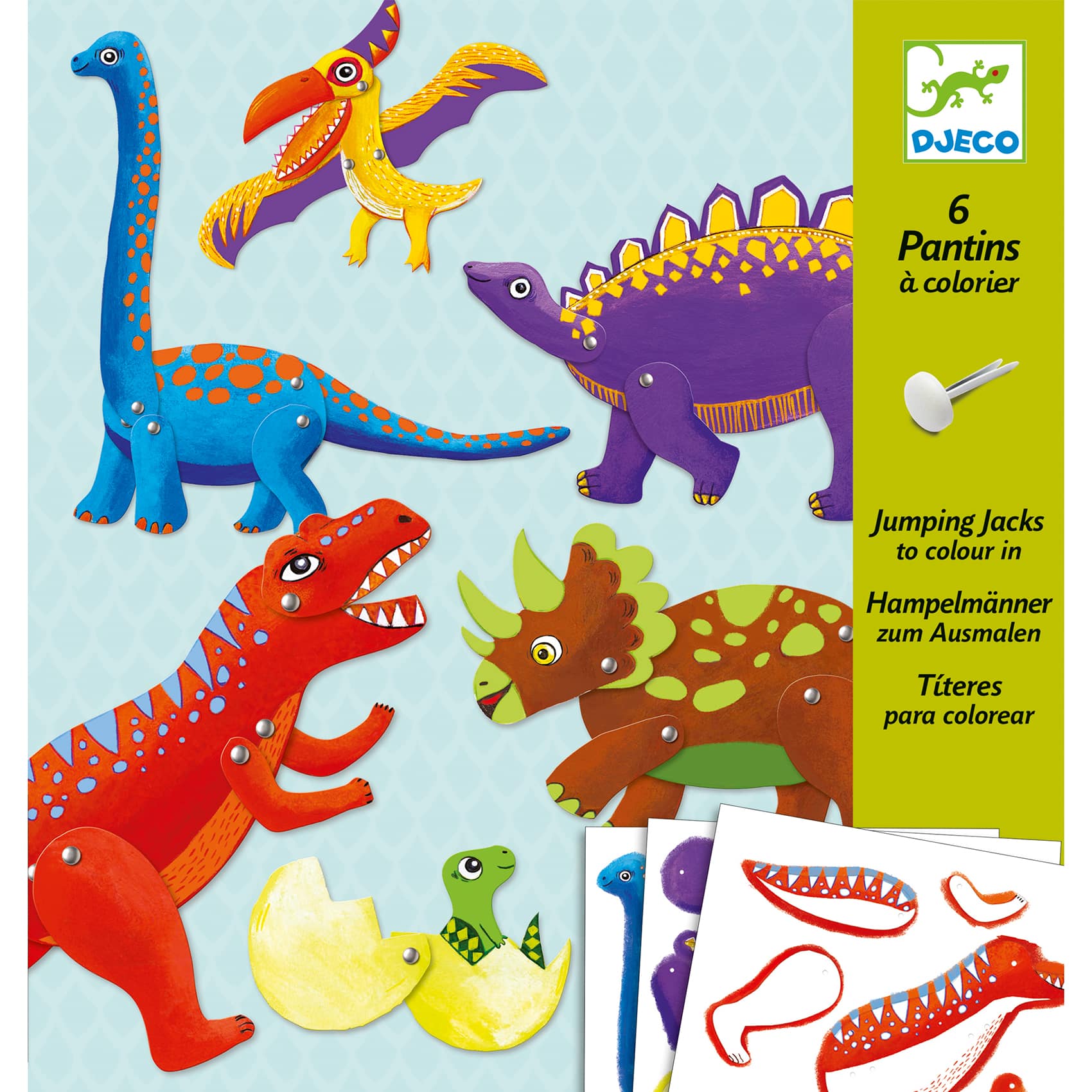 6 PANTINS À COLORIER DINOS DJ09680 Djeco