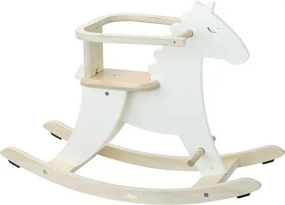 Hudada cheval a bascule en bois ivoire avec arceau